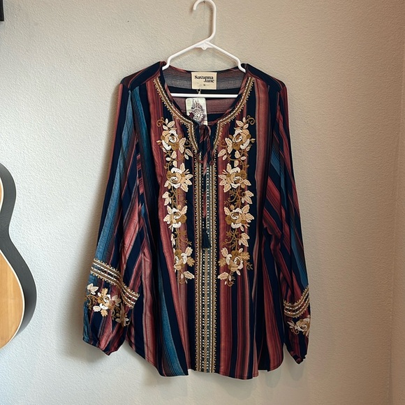 NWT Savanna Jane Striped Embroidered Top Size 1X - Picture 2 of 8